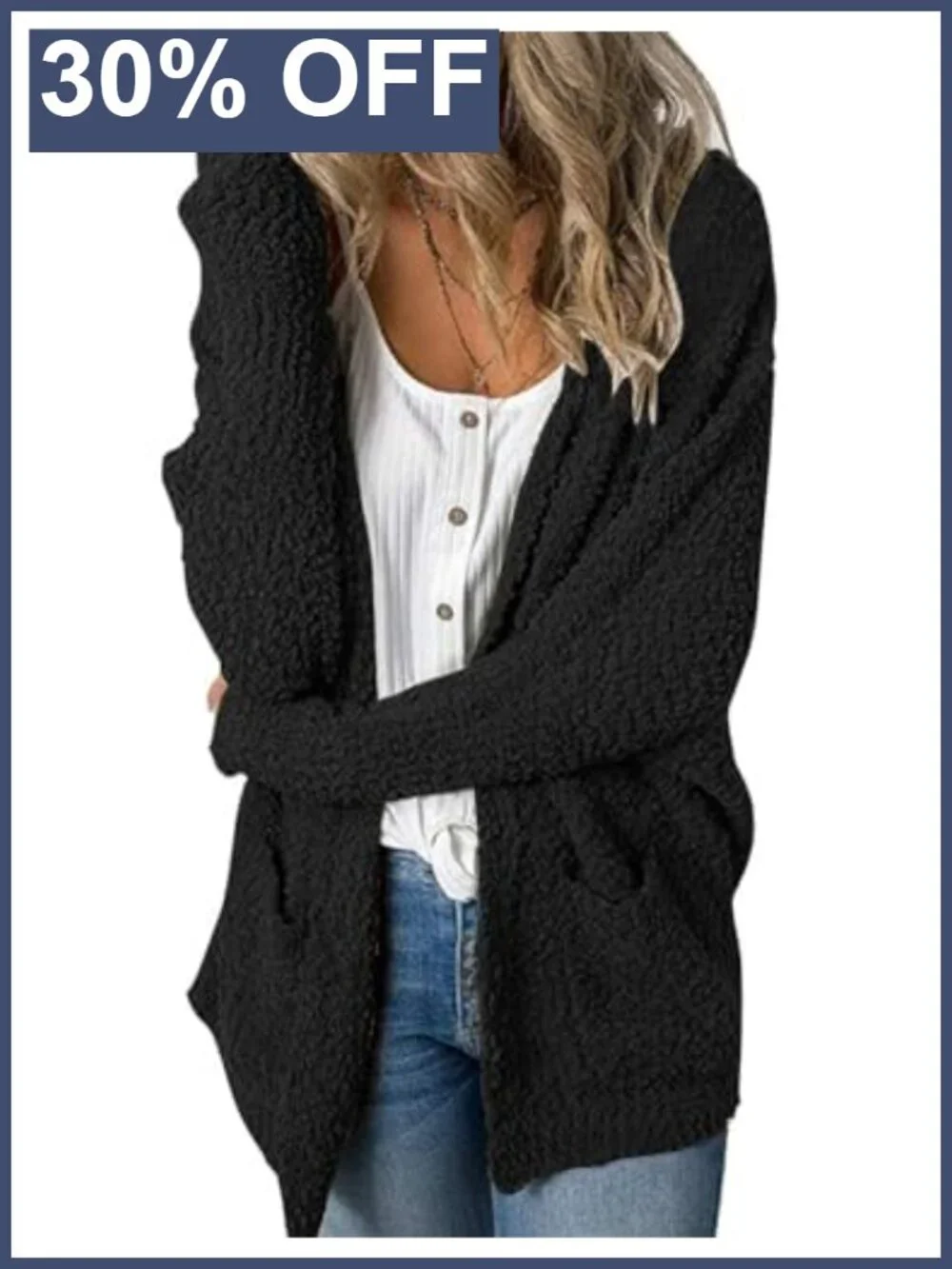Womens Fuzzy Chunky Oversized Cardigan Sweater Popcorn Knit Relaxed Fit